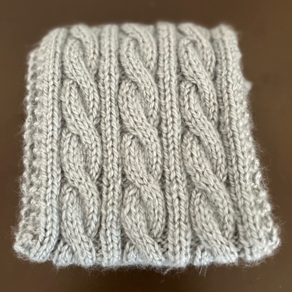 Hand knit scarf in an 3 cable pattern. Soft in a gorgeous gray/blue. 66” x 6” - Picture 5 of 5